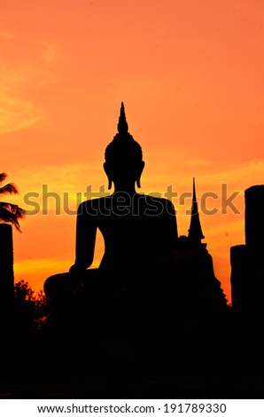 Silhouette buddha image at Wat Mahathat Sukhothai Thailand 