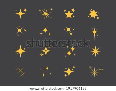 Sparkles Stars on black background. Set of twinkling stars. Stars light effect. Vector illustration