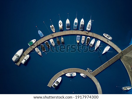Aerial View by Drone of Yacht Club and Marina. Top view of yacht club. Royalty-Free Stock Photo #1917974300