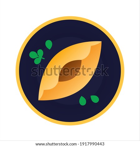 Rasstegai - russian little pie with hole for broth. Isolated vector illustration on white background. Traditional russian cuisine. Authentic russian food dishes. Icon in contemporary geometric style