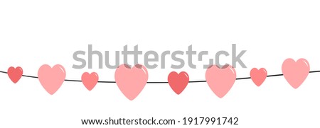 Pink heart line set. Happy Valentines Day. Love greeting card. Banner template. White background. Isolated. Flat design. 