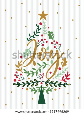 Christmas tree with joy letter and holly leaf pattern