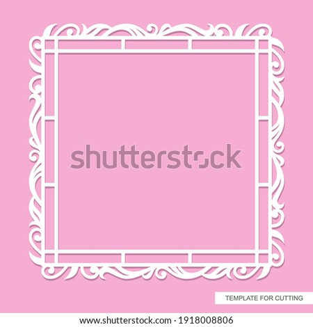 Square frame for photo, painting, text. Elegant floral ornament of leaves and curls. Template for laser plotter cutting of paper, cardboard, wood carving, metal engraving, cnc. Vector illustration.