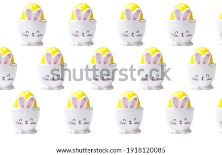 Yellow Easter Eggs In Cobler Isolated On White Background. Pattern.