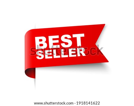 Vector Illustration Modern Red Banner Ribbon Flag Design With Text Best Seller Royalty-Free Stock Photo #1918141622