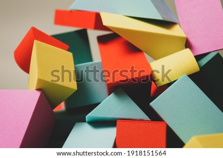 abstract or modern art, colored geometric shapes for background and text, children's designer