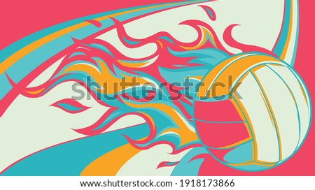 Vector illustration of volleyball ball with simple flame shape.