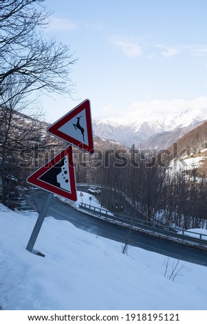 Falling Street Sign in the snow