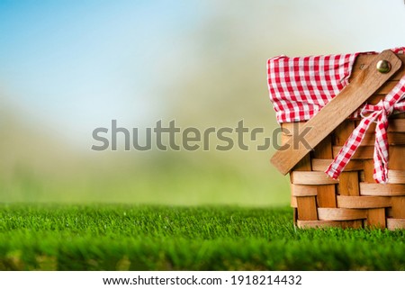 Picnic Basket Grass Garden Concept Holiday Weekend Spring Summer Vacation Royalty-Free Stock Photo #1918214432