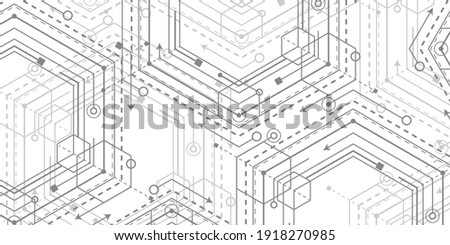  Technological abstract linear background.Engineering drawing of future technologies .Computer aided design systems.Vector illustration .