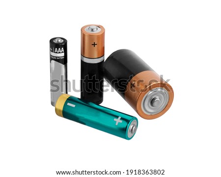 Battery.  Variety of batteries isolated on white background.  Battery of different type with clipping path. Royalty-Free Stock Photo #1918363802
