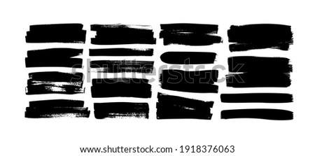 Set of grunge rectangles and stripes template backgrounds. Vector black painted rectangular shapes. Hand drawn brush strokes isolated on white. Dirty grunge design frames, borders or template for text