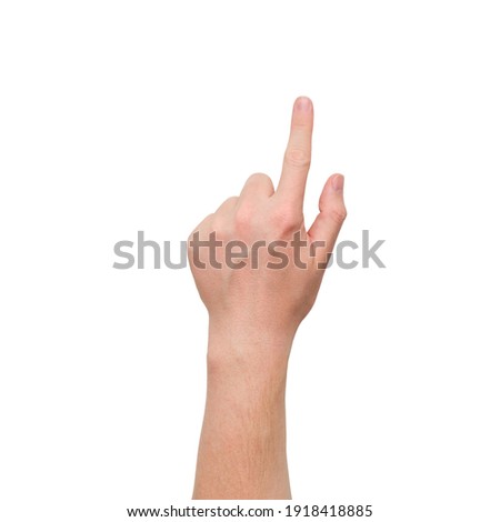 Hand Caucasian with forefinger isolated. Close up. Royalty-Free Stock Photo #1918418885
