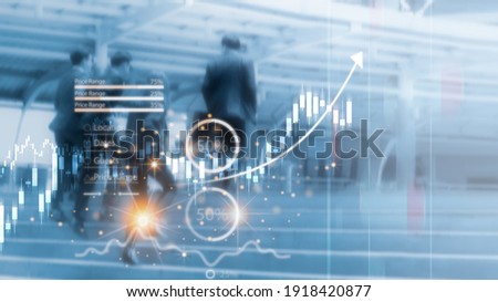 Business people step up and analyzing sales data and economic growth graph chart. Panoramic banner of success business with copy space