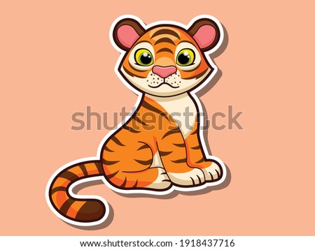 Cute cartoon tiger sticker mascot animal character. Vector art illustration wild animal stickers