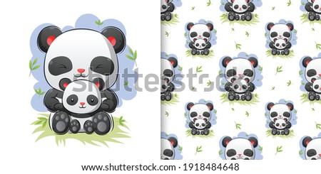 The jelly hand drawing of the two pandas sitting together in the bamboo forest of illustration
