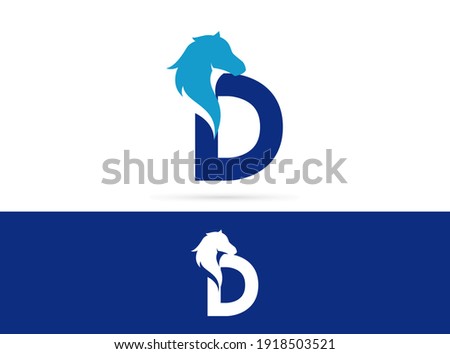 Letter D head horse logo design. Vector combination of animals and letter