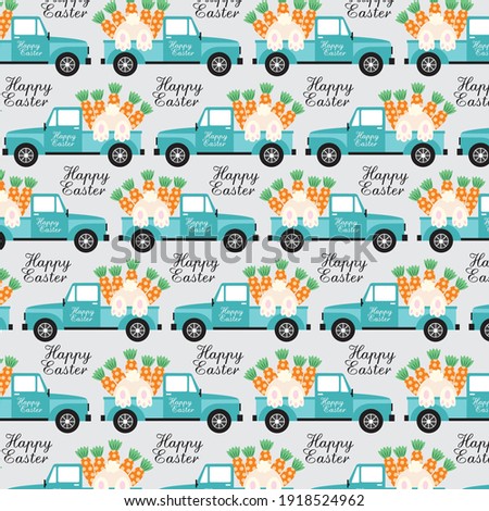 Easter truck. bunny and carrot pattern for easter gift wrap