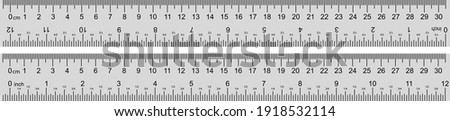 Inch and metric rulers. Centimeters and inches measuring scale cm metrics indicator Royalty-Free Stock Photo #1918532114
