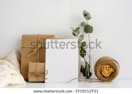 Fashion stock stationery background on a white background. blank postcard for lettering and gifts in kraft paper. Wedding background. Invitation card. Royalty-Free Stock Photo #1918552931