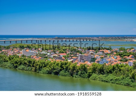 Aerial view of bridge on Da Rang river, Tuy Hoa city, Phu Yen, Vietnam