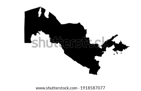 black silhouette of central Asian map of Uzbekistan on white background