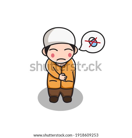 Cute Moslem Boy Thirsty imagine water Vector Icon Illustration. Ramadan Mascot Cartoon Character. Person Icon Concept Isolated. Flat Cartoon Style 