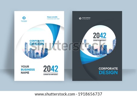 Corporate Book Cover Design Template in A4. Can be adapt to Brochure, Annual Report, Magazine,Poster, Business Presentation, Portfolio, Flyer, Banner, Website. Royalty-Free Stock Photo #1918656737