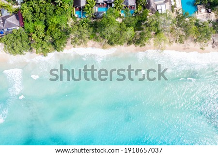 Seychelles beach Mahé Mahe island sea copyspace vacation ocean drone view aerial photo image