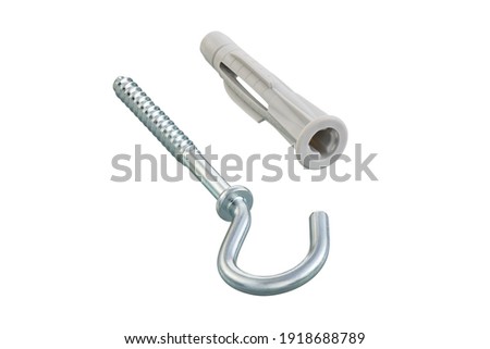 Plastic expansion plug with zinc plated steel hook С type, isolated, photo stacking