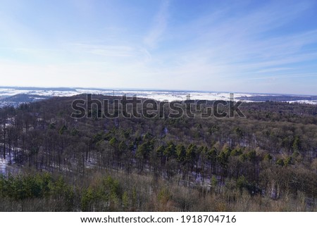 View over the Schönbuch forest when standing on the observation deck on the Schönbuchturm, Herrenberg, Germany