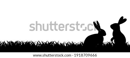 Easter Border With Rabbit And Grass, Vector Illustration