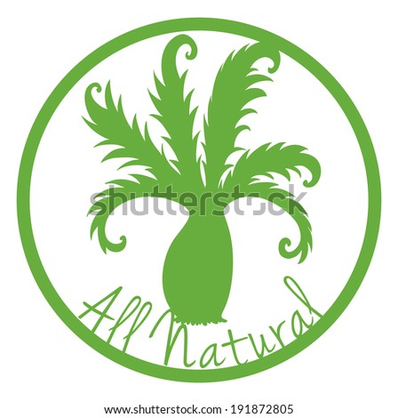 Illustration of an all natural label with a plant on a white background