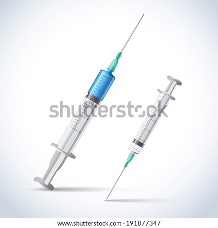 Realistic injection vaccine syringes medicine health care emblem vector illustration Royalty-Free Stock Photo #191877347