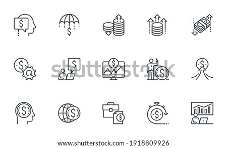 Finance Management, Investment Growth, Wealth Management, Trade Strategy. Set of Vector Line Icons. Editable Stroke. 64x64 Pixel Perfect. Royalty-Free Stock Photo #1918809926