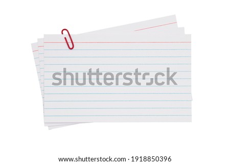 Retro white paper index cards with paper clip isolated on white with copy space for your message Royalty-Free Stock Photo #1918850396