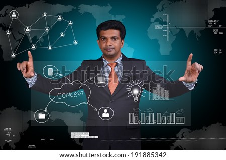 Man showing cloud network server