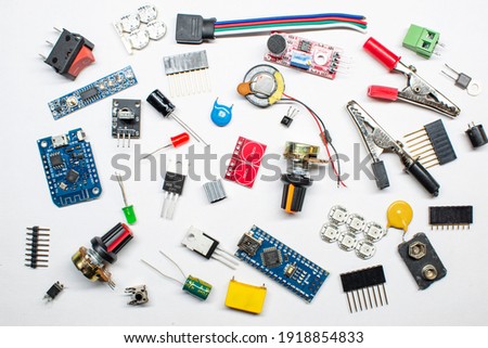 electronic parts, components and microprocessors Royalty-Free Stock Photo #1918854833