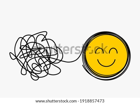 the confused concept of chaos in thoughts, the idea of enlightenment and order in the head. the concept of psychology and a personal trainer. vector illustration in linear style doodle Royalty-Free Stock Photo #1918857473