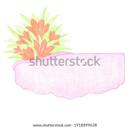Watercolor Greeting Card with orange lily flowers and green leaves for the holidays on white background