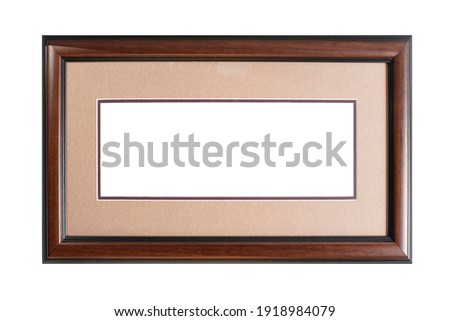 Beautiful stylish authentic wooden frame for photo, different images on a white background, isolated