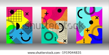 Memphis background set covers. Trendy abstract vector illustration. Minimal geometric shape. Creative vector banner illustration.