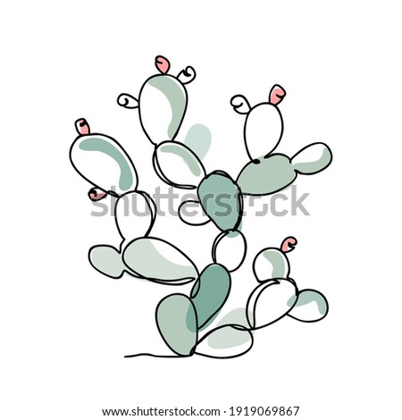 Prickly Pear Cactus vector in modern single line art style. Continuous line drawing, aesthetic contour for home decor, posters, wall art, or t-shirt, sticker. Floral logo or icon vector illustration. Royalty-Free Stock Photo #1919069867