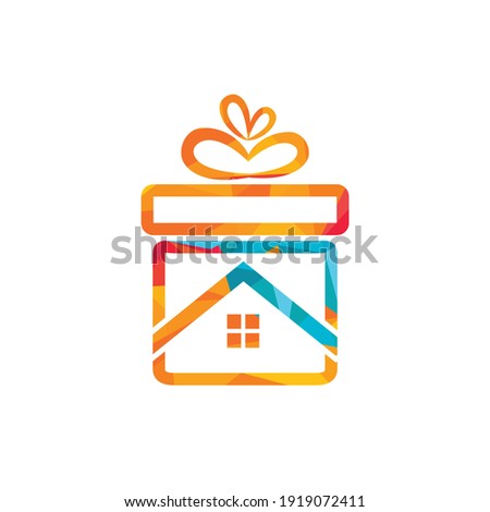 Gift home vector logo design. illustration of house logo vector sign with a gift ribbon symbol on it.