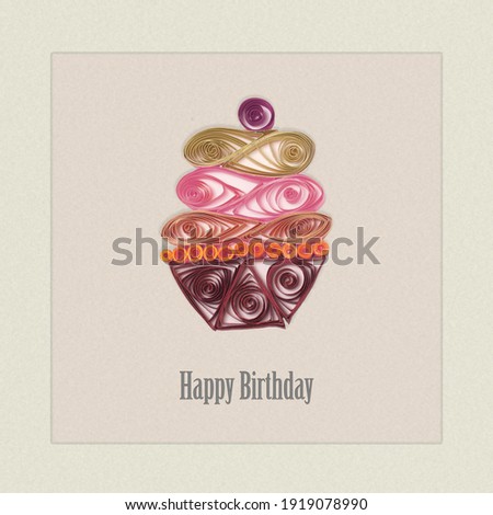 Birthday cake quilling card with text pastel. High quality photo