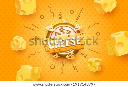 Cheese label eco food poster, banner menu product. Vector illustration Royalty-Free Stock Photo #1919148797