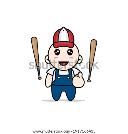 Cute mechanic character wearing baseball costume. Mascot design concept