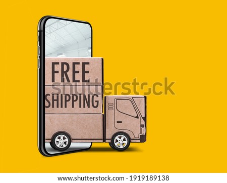 shipping concept, cardboard box, delivery truck Royalty-Free Stock Photo #1919189138