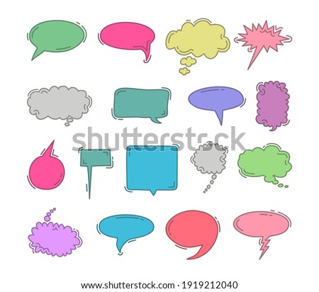 chat bubble doodle colorful hand draw element set. Vector set of speech bubbles. 