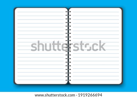 Sketch open notepad blue background. Notebook paper. Vector drawing. Stock image. EPS 10.